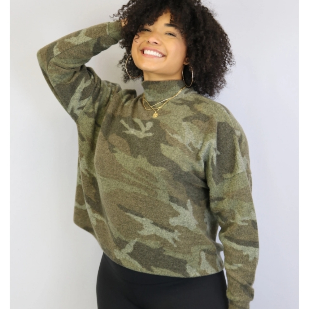 Camouflage mock neck sweater